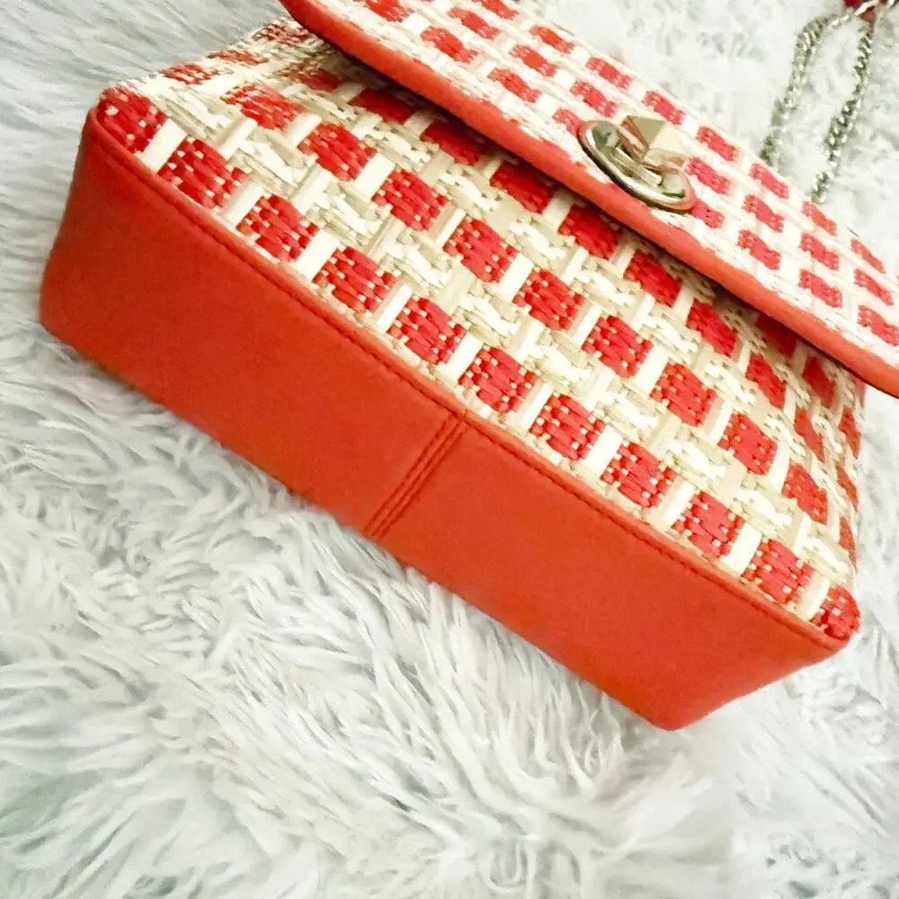 KATE SPADE | Natalia Orange White Woven Chain Shoulder Bag Crossbody Boucle